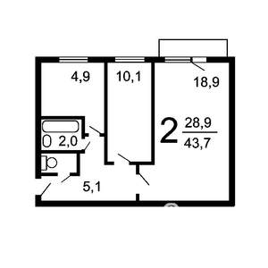 2-к квартира, на длительный срок, 45м2, 4/5 этаж