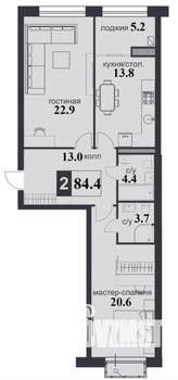 2-к квартира, строящийся дом, 84м2, 8/12 этаж