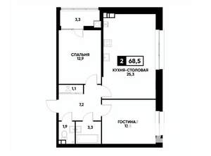 1-к квартира, вторичка, 69м2, 10/24 этаж