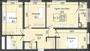 3-к квартира, строящийся дом, 90м2, 20/24 этаж