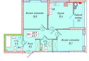 2-к квартира, вторичка, 50м2, 20/21 этаж