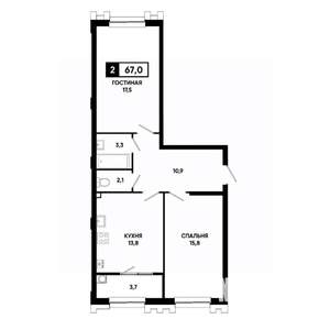 2-к квартира, вторичка, 67м2, 2/21 этаж