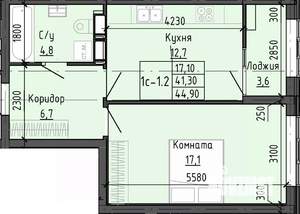 1-к квартира, вторичка, 45м2, 9/25 этаж