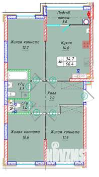 3-к квартира, вторичка, 66м2, 15/22 этаж