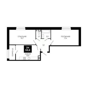 2-к квартира, вторичка, 60м2, 4/24 этаж