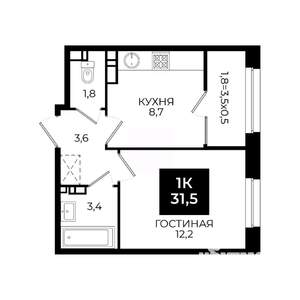 1-к квартира, вторичка, 32м2, 16/24 этаж