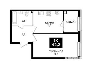 1-к квартира, вторичка, 42м2, 23/24 этаж