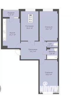 3-к квартира, вторичка, 90м2, 8/18 этаж