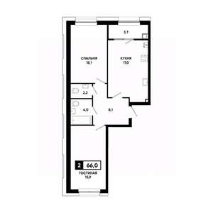 2-к квартира, вторичка, 66м2, 2/20 этаж