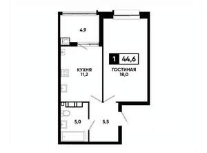 1-к квартира, вторичка, 45м2, 8/24 этаж