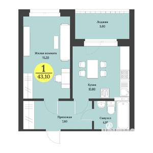 1-к квартира, вторичка, 43м2, 7/12 этаж