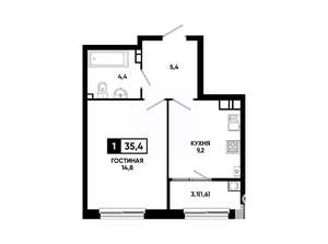 1-к квартира, вторичка, 35м2, 4/24 этаж