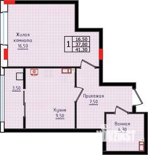 1-к квартира, строящийся дом, 41м2, 2/10 этаж