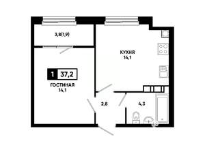 1-к квартира, вторичка, 37м2, 3/14 этаж