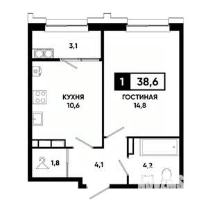 1-к квартира, строящийся дом, 39м2, 16/21 этаж