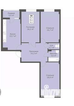 3-к квартира, вторичка, 90м2, 6/18 этаж