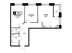 2-к квартира, вторичка, 72м2, 6/22 этаж
