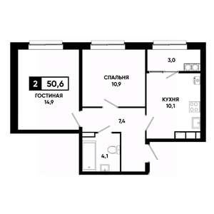 2-к квартира, вторичка, 51м2, 19/19 этаж