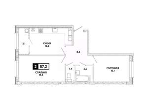 2-к квартира, вторичка, 57м2, 12/12 этаж