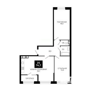 1-к квартира, вторичка, 75м2, 18/24 этаж