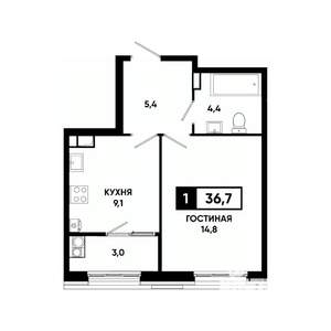1-к квартира, вторичка, 37м2, 3/18 этаж