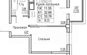 1-к квартира, вторичка, 36м2, 4/21 этаж
