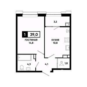 1-к квартира, вторичка, 39м2, 5/20 этаж