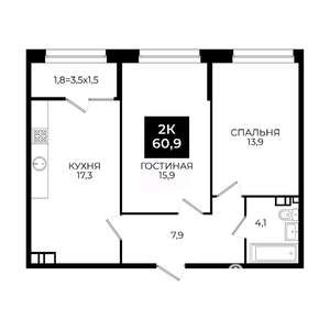 2-к квартира, вторичка, 61м2, 12/24 этаж