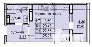 Студия квартира, строящийся дом, 25м2, 11/21 этаж