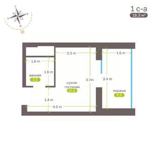 Студия квартира, вторичка, 18м2, 7/19 этаж