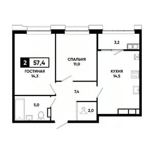 2-к квартира, вторичка, 57м2, 20/20 этаж