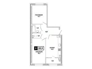 2-к квартира, вторичка, 60м2, 4/8 этаж