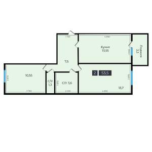 2-к квартира, вторичка, 54м2, 14/16 этаж