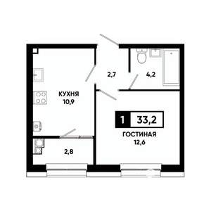 1-к квартира, вторичка, 33м2, 2/20 этаж