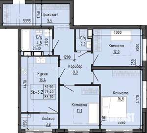 3-к квартира, вторичка, 83м2, 13/25 этаж