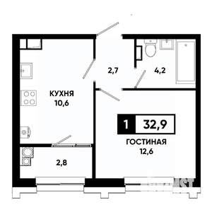 1-к квартира, строящийся дом, 33м2, 8/21 этаж
