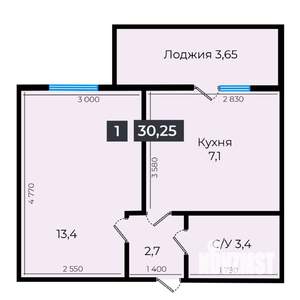 1-к квартира, вторичка, 30м2, 1/16 этаж