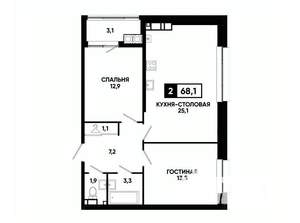1-к квартира, вторичка, 68м2, 16/16 этаж