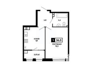 1-к квартира, вторичка, 36м2, 11/24 этаж