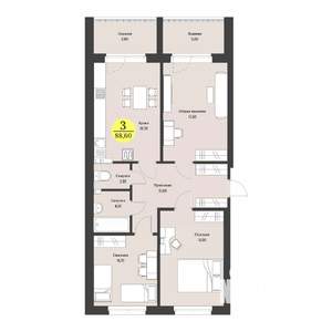 3-к квартира, вторичка, 89м2, 3/12 этаж