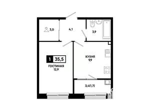 1-к квартира, вторичка, 36м2, 2/14 этаж