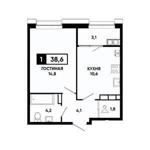 1-к квартира, вторичка, 39м2, 13/20 этаж
