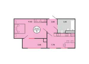 1-к квартира, строящийся дом, 29м2, 2/6 этаж