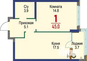 1-к квартира, строящийся дом, 46м2, 16/16 этаж