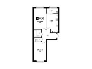 2-к квартира, вторичка, 59м2, 12/16 этаж