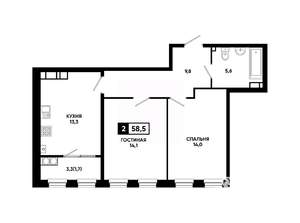 2-к квартира, вторичка, 59м2, 14/24 этаж