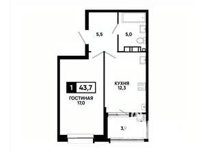 1-к квартира, вторичка, 44м2, 7/24 этаж