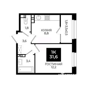 1-к квартира, вторичка, 32м2, 5/24 этаж