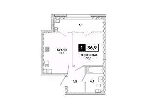 1-к квартира, вторичка, 37м2, 10/16 этаж