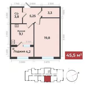 1-к квартира, строящийся дом, 46м2, 2/15 этаж